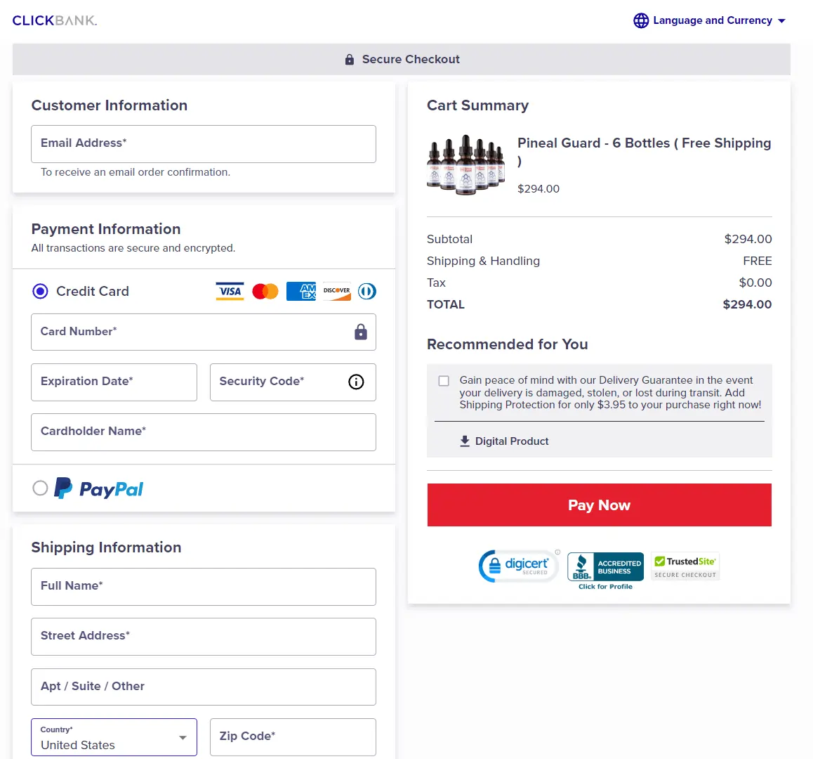 Pineal Guard Order Check out page